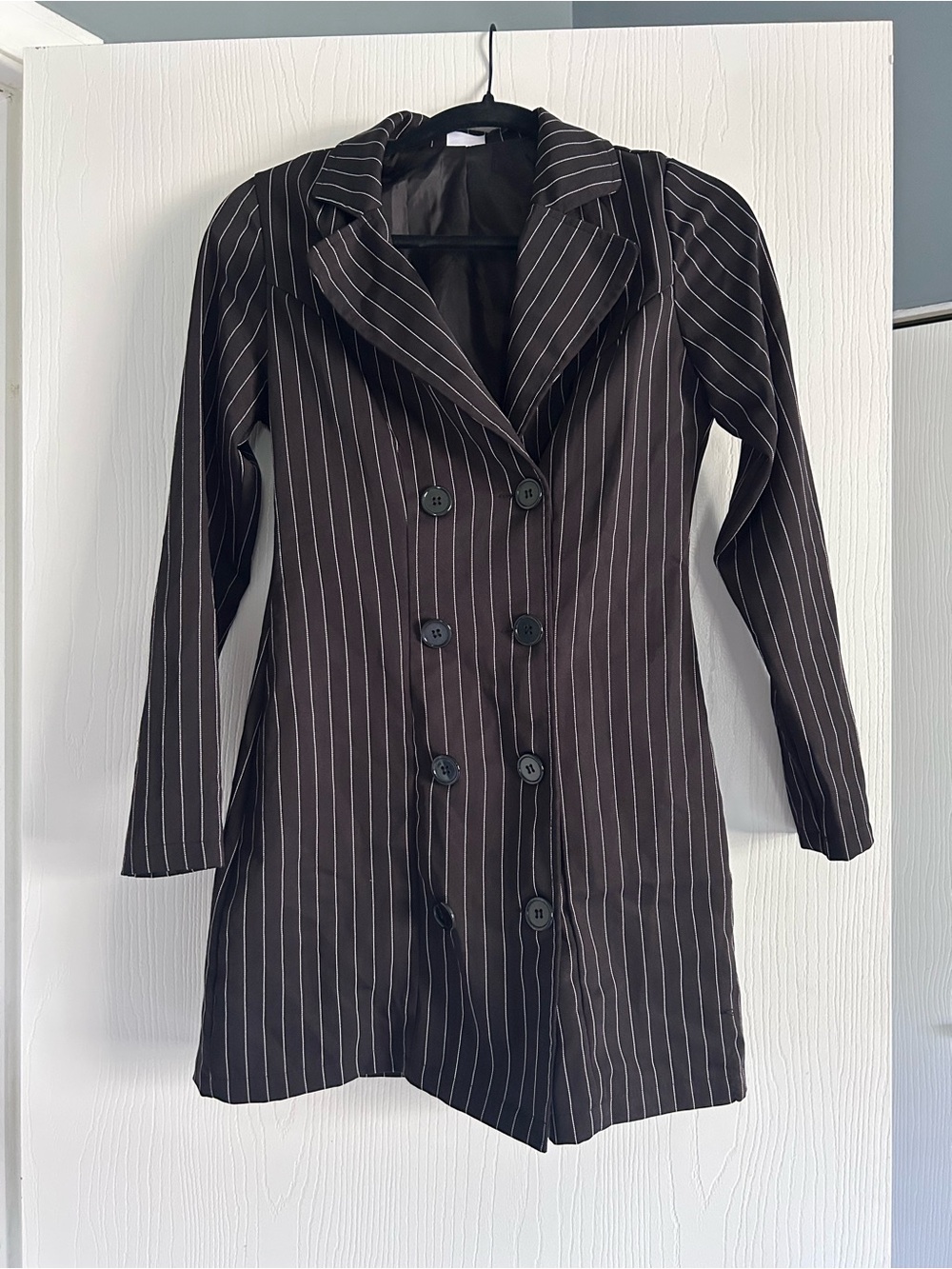 Spirit Black Pinstripe Double-Breasted Blazer Coat